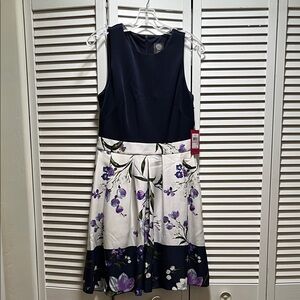 Vince Camuto Navy and Purple Floral Midi Dress